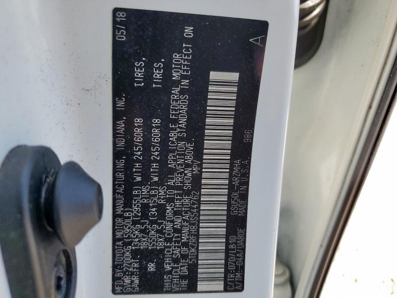 5TDKZRFH8JS544762 - 2018 TOYOTA HIGHLANDER SE WHITE photo 13