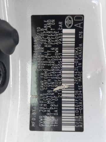 2T1BU4EE3AC505451 - 2010 TOYOTA COROLLA BASE თეთრი ფოტო 12