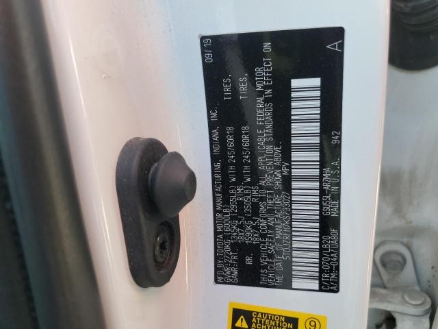 5TDJZRFH7KS733027 - 2019 TOYOTA HIGHLANDER SE أبيض صورة 12