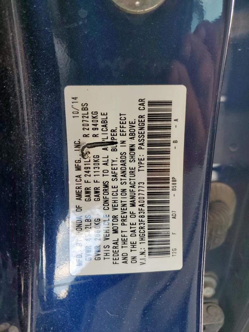 1HGCR3F83FA007773 - 2015 HONDA ACCORD EXL BLUE photo 12