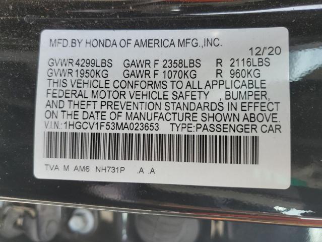 1HGCV1F53MA023653 - 2021 HONDA ACCORD EXL BLACK photo 13