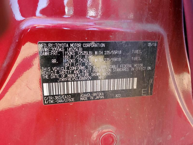 JTMYFREV5GJ088929 - 2016 TOYOTA RAV4 LIMITED 红色 照片 13