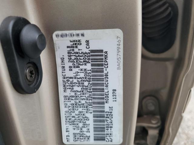 4T1BE32K84U290251 - 2004 TOYOTA CAMRY LE GOLD photo 12