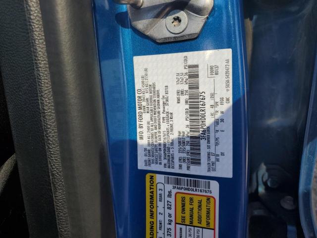 3FA6P0HD0LR167675 - 2020 FORD FUSION SE BLUE photo 13