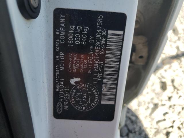 KMHCT4AE3CU047585 - 2012 HYUNDAI ACCENT GLS თეთრი ფოტო 12