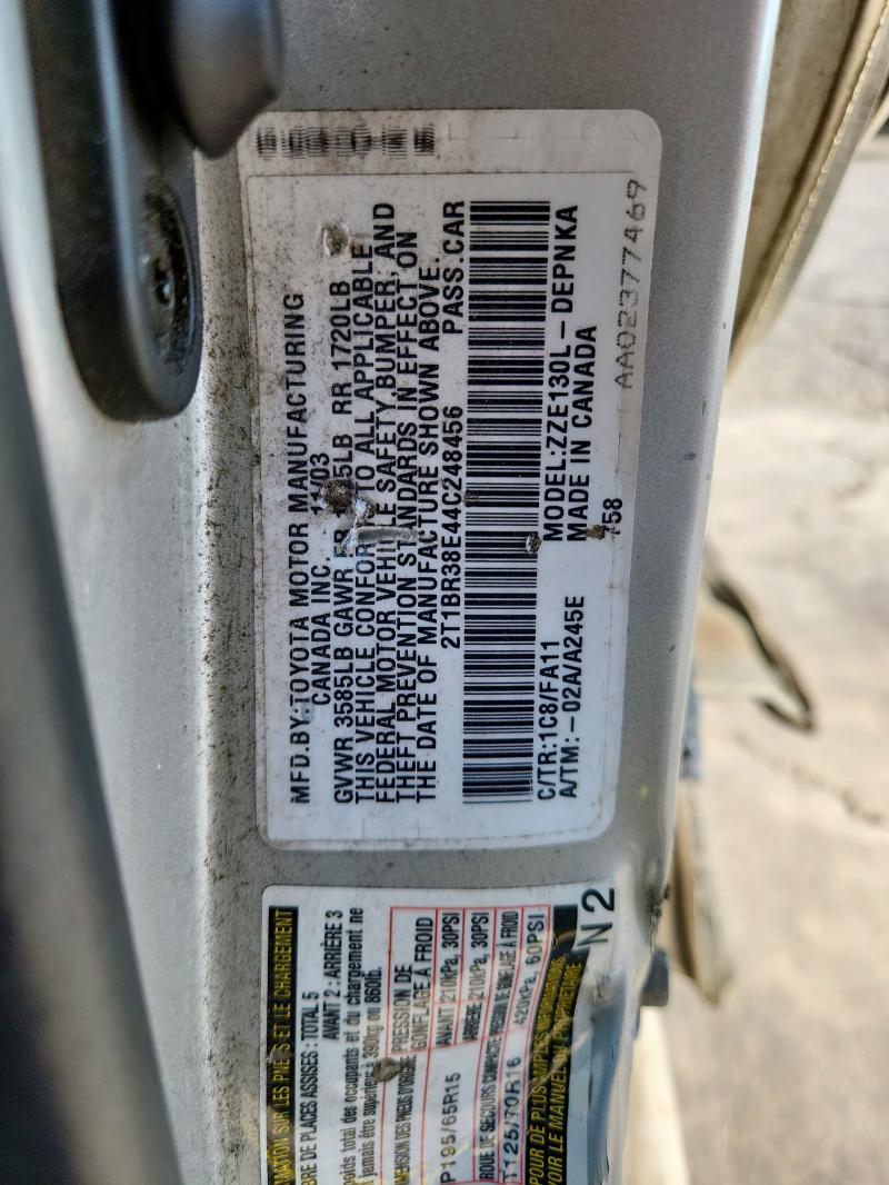 2T1BR38E44C248456 - 2004 TOYOTA COROLLA CE 银色 照片 12