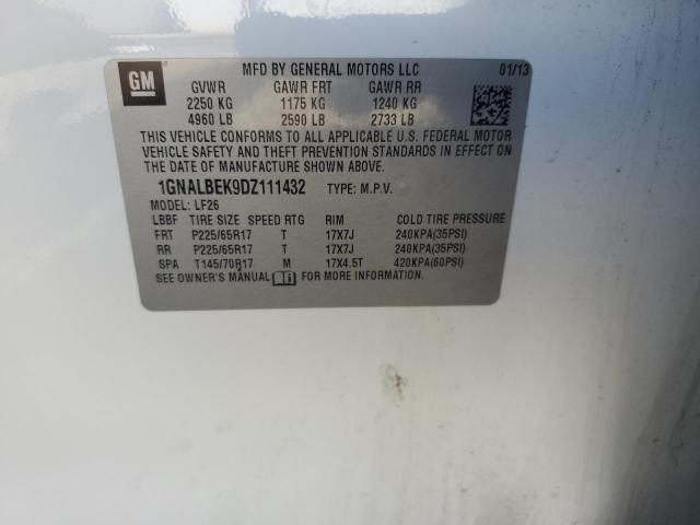 1GNALBEK9DZ111432 - 2013 CHEVROLET EQUINOX LS 白色 照片 12