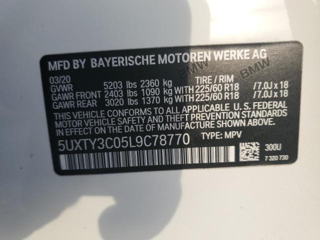 5UXTY3C05L9C78770 - 2020 BMW X3 SDRIVE30I WHITE photo 12