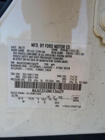 MAJ6S3JL0MC436629 - 2021 FORD ECOSPORT SES WHITE photo 13