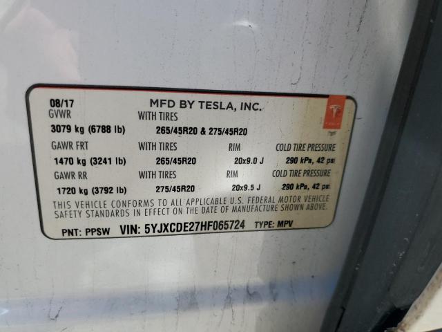 5YJXCDE27HF065724 - 2017 TESLA MODEL X Ağ foto 13