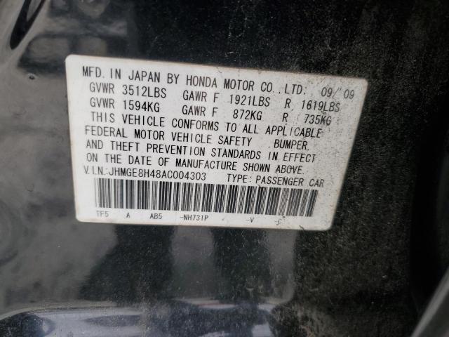 JHMGE8H48AC004303 - 2010 HONDA FIT SPORT BLACK photo 12