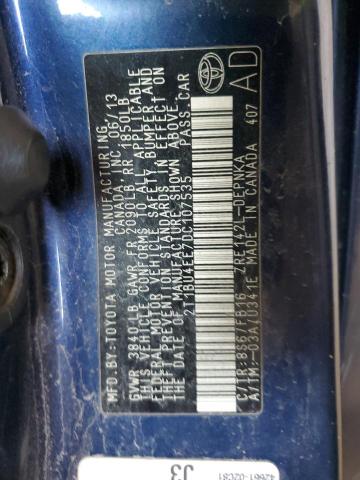 2T1BU4EE7DC107535 - 2013 TOYOTA COROLLA BASE Mavi foto 12