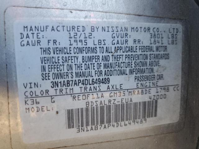 3N1AB7AP4DL649489 - 2013 NISSAN SENTRA S GRAY photo 12