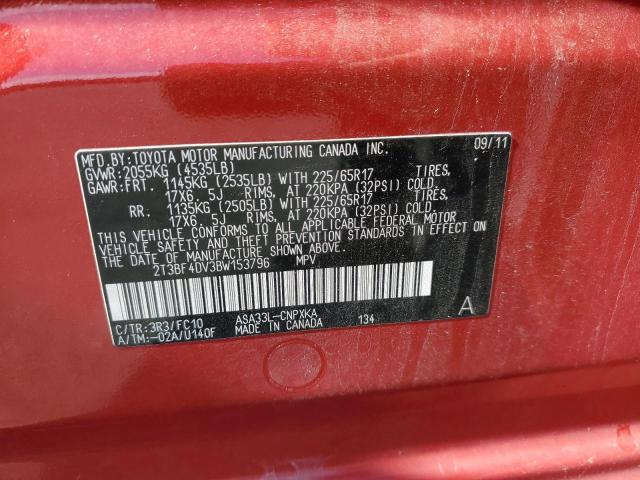 2T3BF4DV3BW153796 - 2011 TOYOTA RAV4 წითელი ფოტო 13