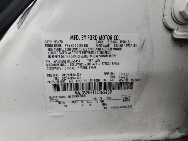 MAJ3S2GE1LC365459 - 2020 FORD ECOSPORT SE 白色 照片 12