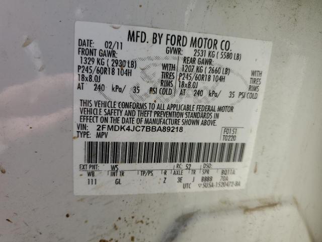 2FMDK4JC7BBA89218 - 2011 FORD EDGE SEL Ağ foto 13