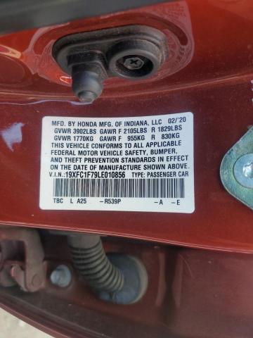 19XFC1F79LE010856 - 2020 HONDA CIVIC EXL أحمر صورة 12