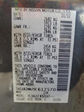 5N1AR2MN7DC617570 - 2013 NISSAN PATHFINDER S Szary zdjęcie 13