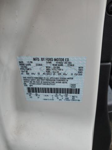 1FMCU04719KB27037 - 2009 FORD ESCAPE LIMITED თეთრი ფოტო 12