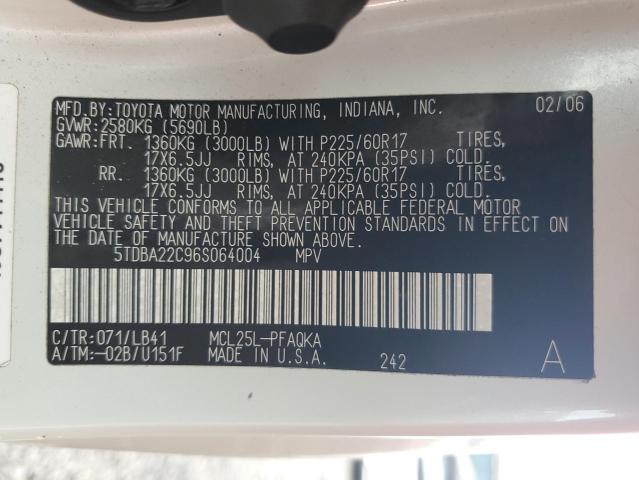 5TDBA22C96S064004 - 2006 TOYOTA SIENNA XLE WHITE photo 13