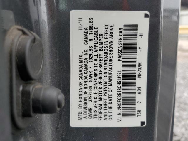 2HGFG3B18CH518971 - 2012 HONDA CIVIC EXL Boz foto 12