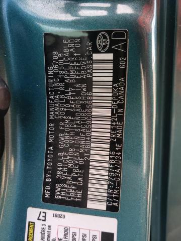 2T1BU40E59C065686 - 2009 TOYOTA COROLLA BASE 绿色 照片 12