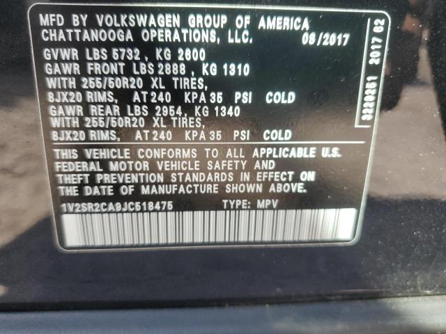 1V2SR2CA9JC518475 - 2018 VOLKSWAGEN ATLAS SEL Schwarz Foto 13