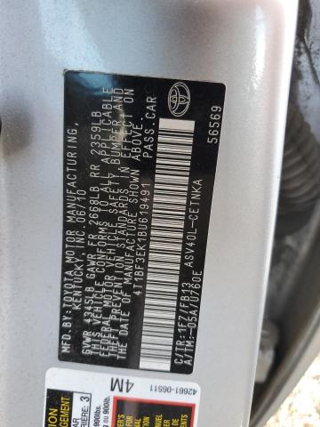 4T1BF3EK1BU619491 - 2011 TOYOTA CAMRY BASE SILVER photo 12