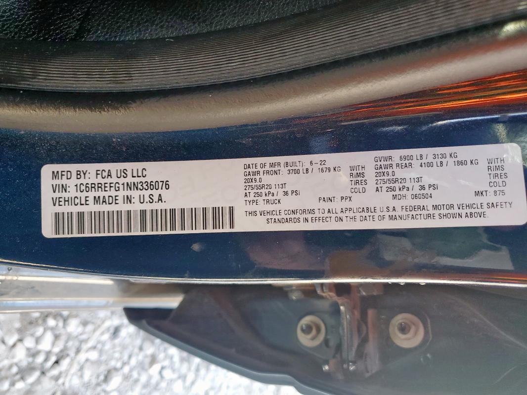 1C6RREFG1NN336076 - 2022 RAM 1500 BIG HORN/LONE STAR BLUE photo 12
