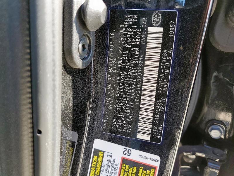 4T1F31AK0RU076214 - 2024 TOYOTA CAMRY XLE შავი ფოტო 13