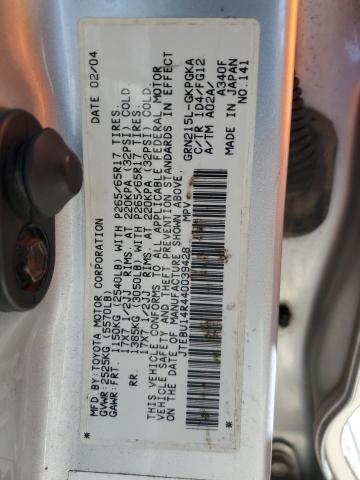 JTEBU14R440039428 - 2004 TOYOTA 4RUNNER SR5 SILVER photo 13
