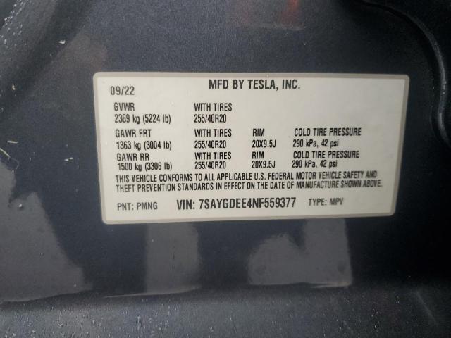 7SAYGDEE4NF559377 - 2022 TESLA MODEL Y 石墨色 照片 13