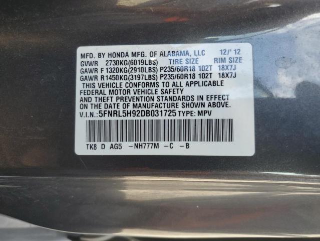 5FNRL5H92DB031725 - 2013 HONDA ODYSSEY TOURING Gris photo 13