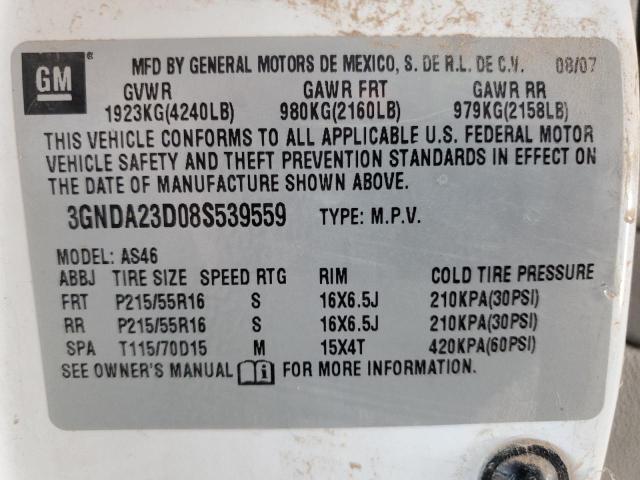 3GNDA23D08S539559 - 2008 CHEVROLET HHR LT WHITE photo 12