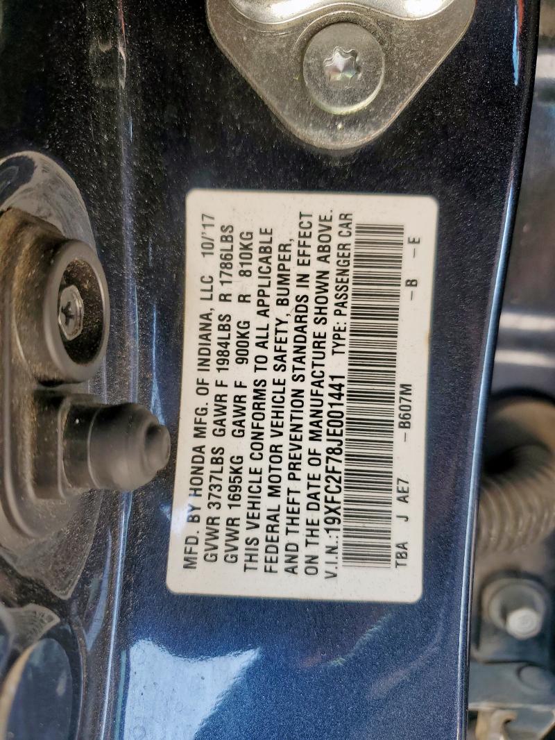 19XFC2F78JE001441 - 2018 HONDA CIVIC EX Szary zdjęcie 12