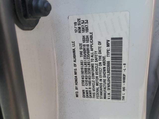 5FNRL6H21LB033666 - 2020 HONDA ODYSSEY LX WHITE photo 13