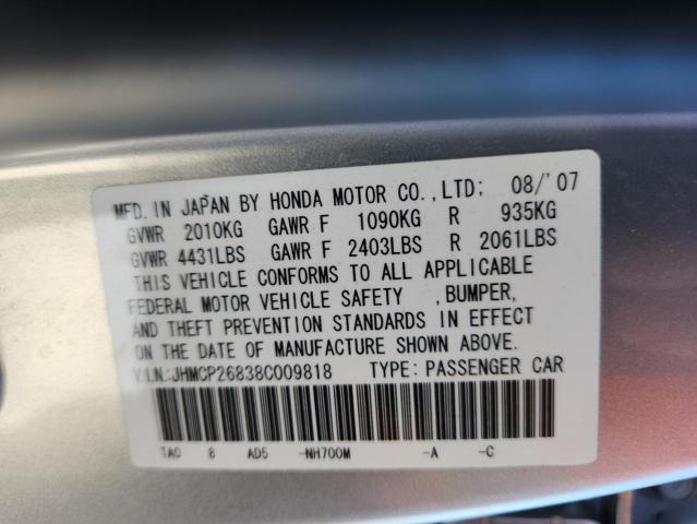 JHMCP26838C009818 - 2008 HONDA ACCORD EXL SILVER photo 13