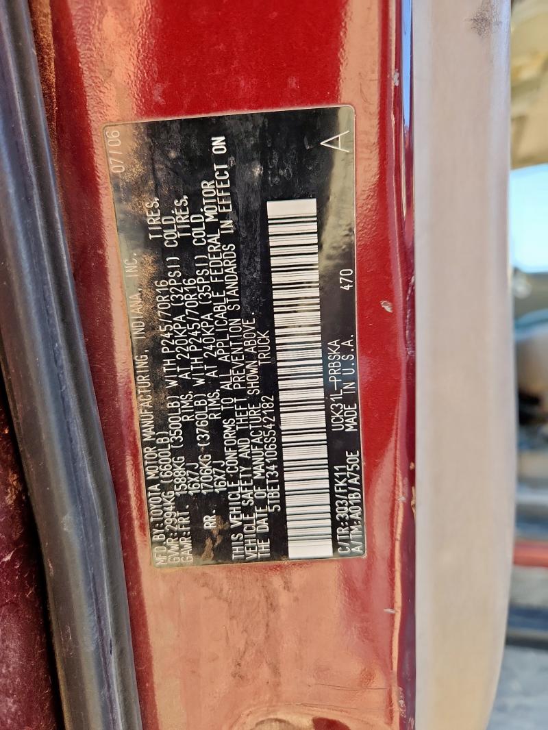 5TBET34106S542182 - 2006 TOYOTA TUNDRA DOUBLE CAB SR5 BURGUNDY photo 12