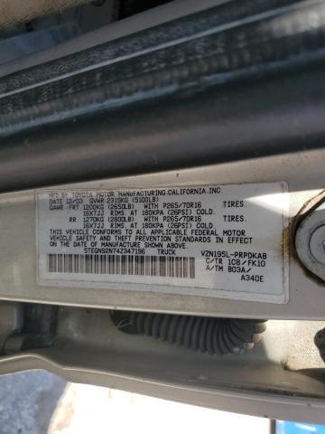 5TEGN92N74Z347196 - 2004 TOYOTA TACOMA DOUBLE CAB PRERUNNER SILVER photo 12