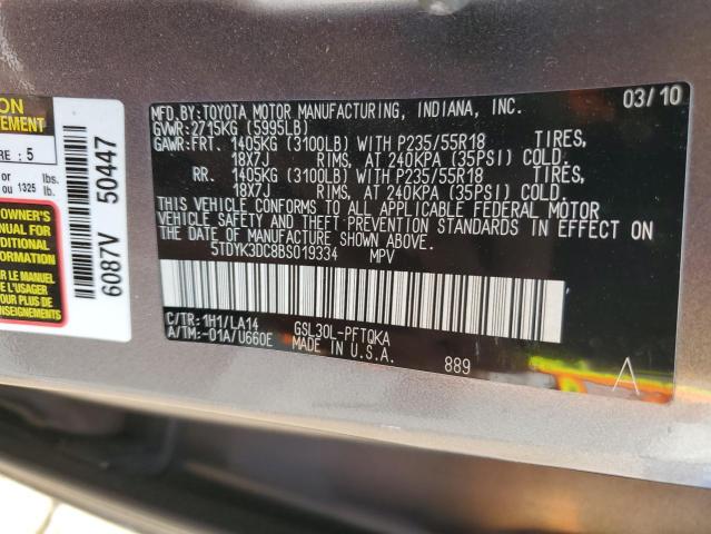 5TDYK3DC8BS019334 - 2011 TOYOTA SIENNA XLE ნაცრისფერი ფოტო 13