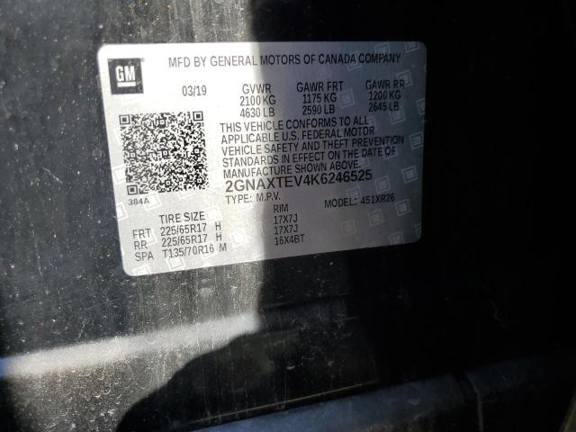 2GNAXTEV4K6246525 - 2019 CHEVROLET EQUINOX LT Սև լուսանկար 13