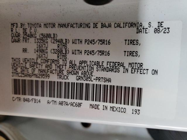 3TMCZ5AN6PM629599 - 2023 TOYOTA TACOMA DOUBLE CAB Ақ фото 12