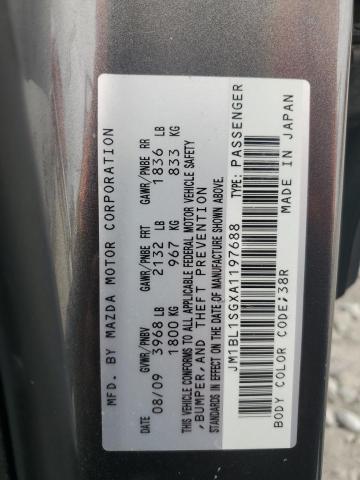 JM1BL1SGXA1197688 - 2010 MAZDA 3 I GRAY photo 12