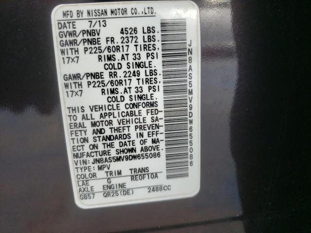 JN8AS5MV9DW655086 - 2013 NISSAN ROGUE S Bordo foto 13