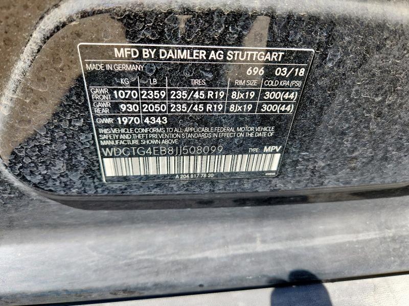 WDCTG4EB8JJ508099 - 2018 MERCEDES-BENZ GLA 250 Noir photo 14