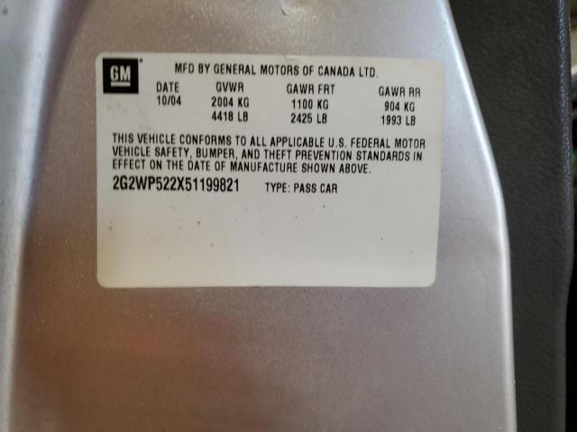 2G2WP522X51199821 - 2005 PONTIAC GRAND PRIX SILVER photo 12