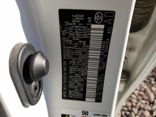 2T1BURHE5HC805558 - 2017 TOYOTA COROLLA L WHITE photo 12