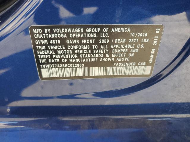 1VWDT7A38HC022863 - 2017 VOLKSWAGEN PASSAT R-LINE Blau Foto 12