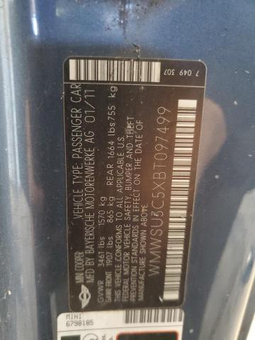 WMWSU3C5XBT097499 - 2011 MINI COOPER ნაცრისფერი ფოტო 12