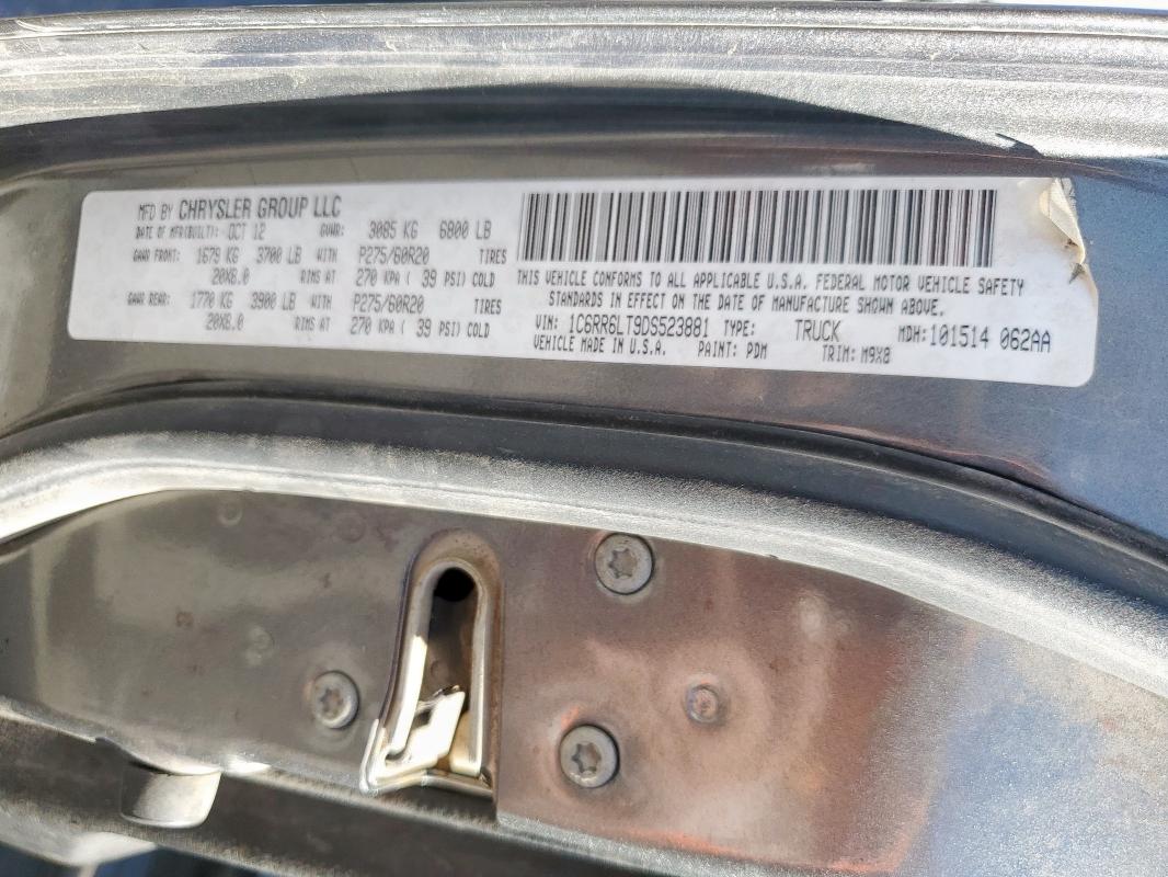 1C6RR6LT9DS523881 - 2013 RAM 1500 SLT Boz foto 12